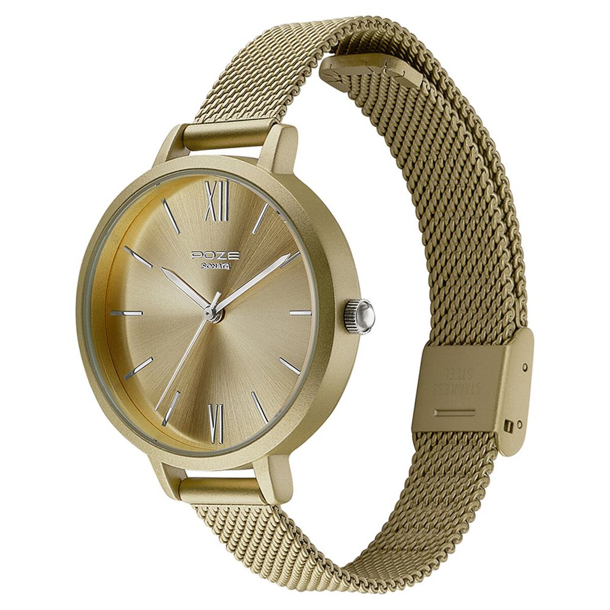 Sonata Poze Quartz Analog Golden Dial Mesh Strap Watch for Women 4