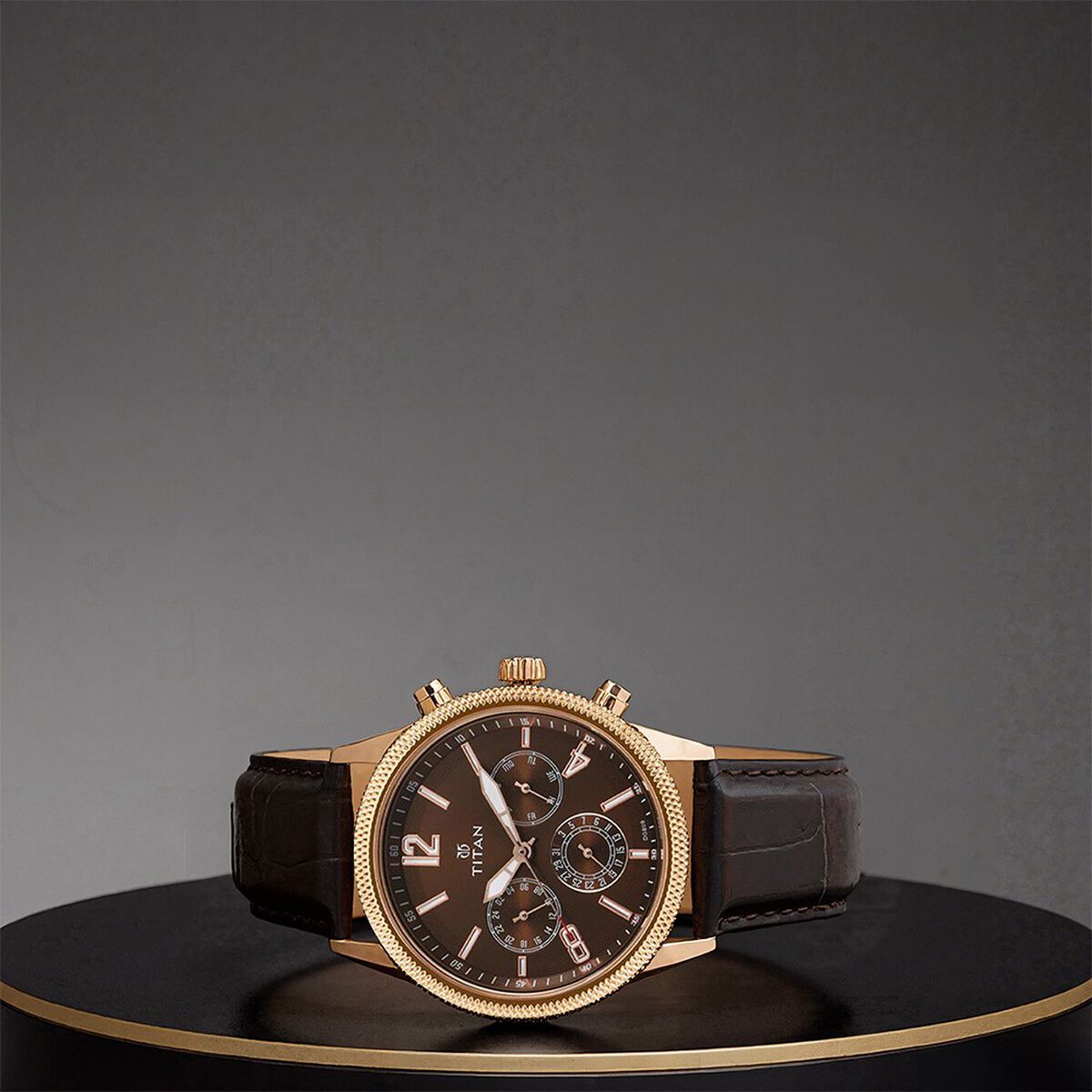 Titan Men's Metropolitan Luxe: Multifunction brown Dial with leather Strap 1