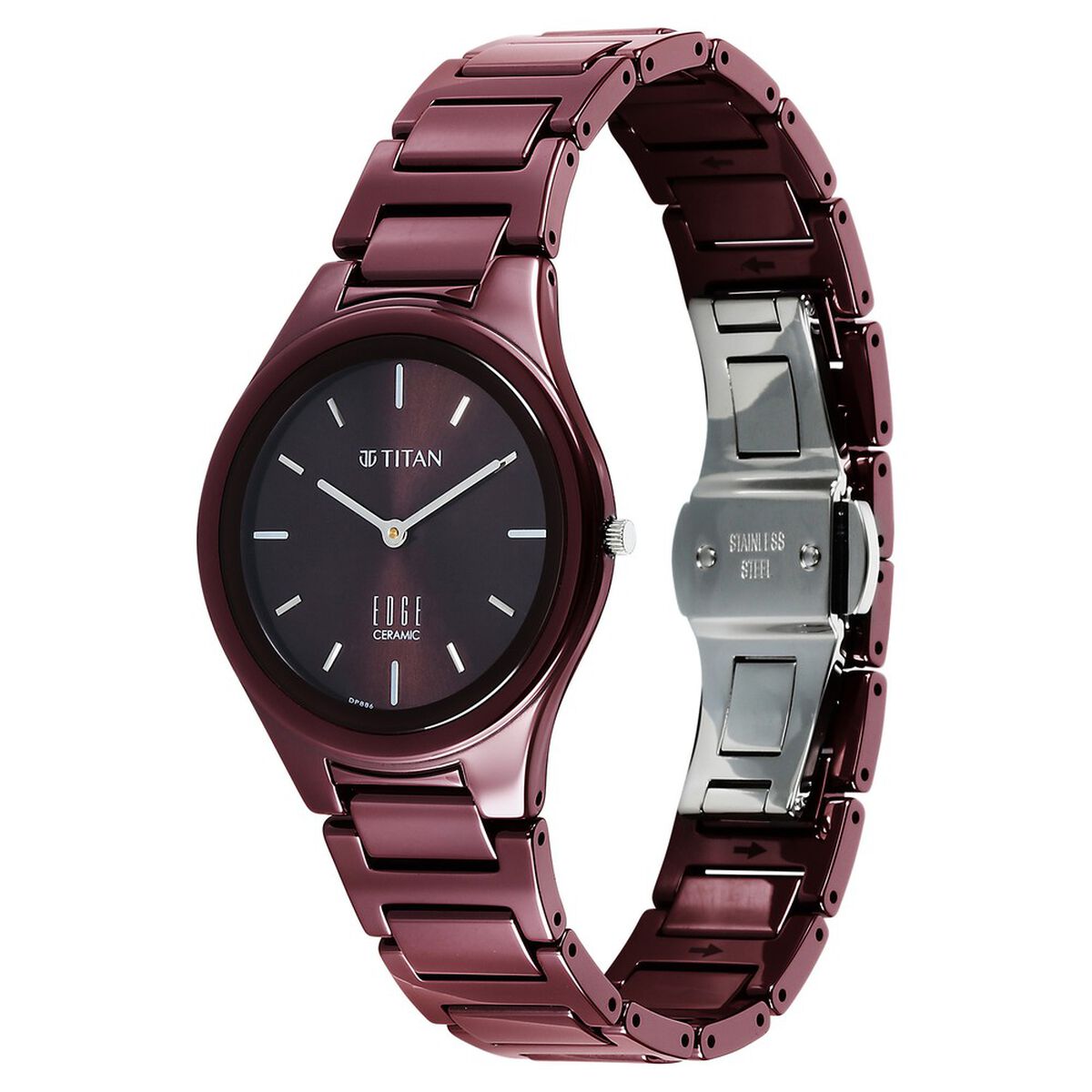 Titan Edge Wine Ceramic Quartz Analog Maroon Dial Red Ceramic Strap Watch For Women 3