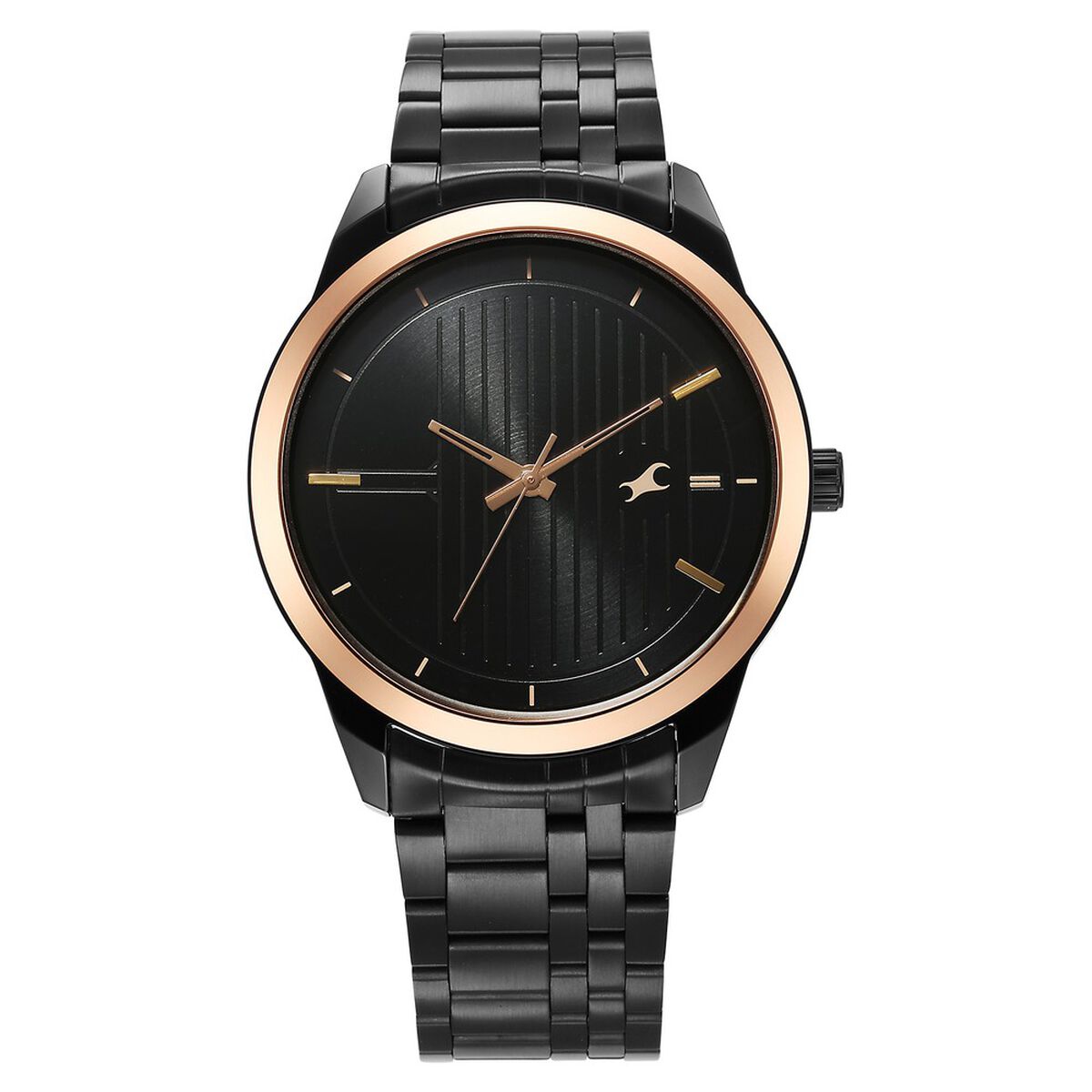 Fastrack Stunners Quartz Analog Black Dial Black Stainless Steel Strap Watch For Guys 1