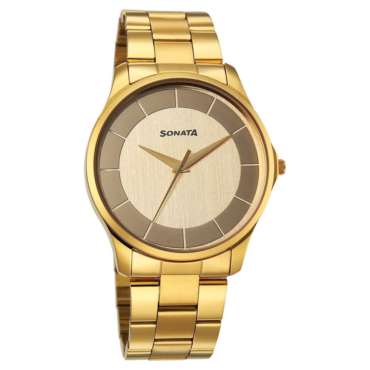 Sonata Traditional Essentials Quartz Analog Multicoloured Dial Golden Metal Strap Watch For Men 1