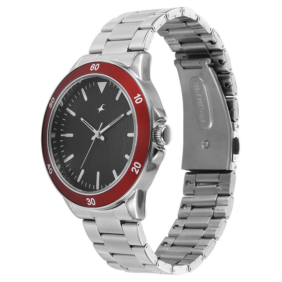 Fastrack Stunners Quartz Analog Black Dial Black Stainless Steel Strap Watch For Guys 3