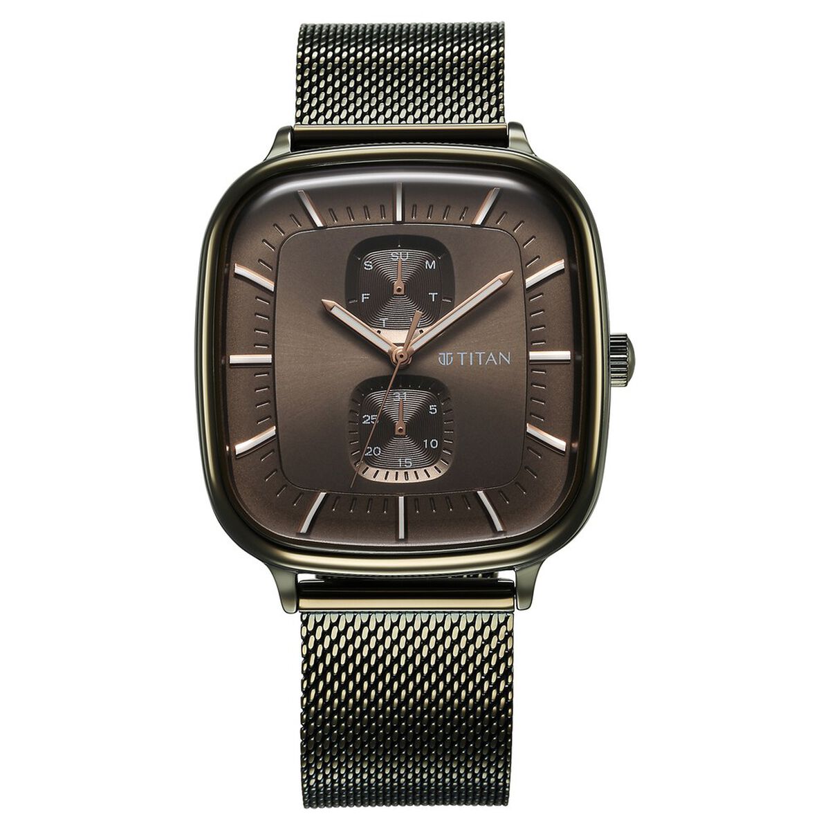 Titan Avant Garde Quartz Multifunction Brown Dial With Green Color Stainless Steel Strap Watch For Men 2