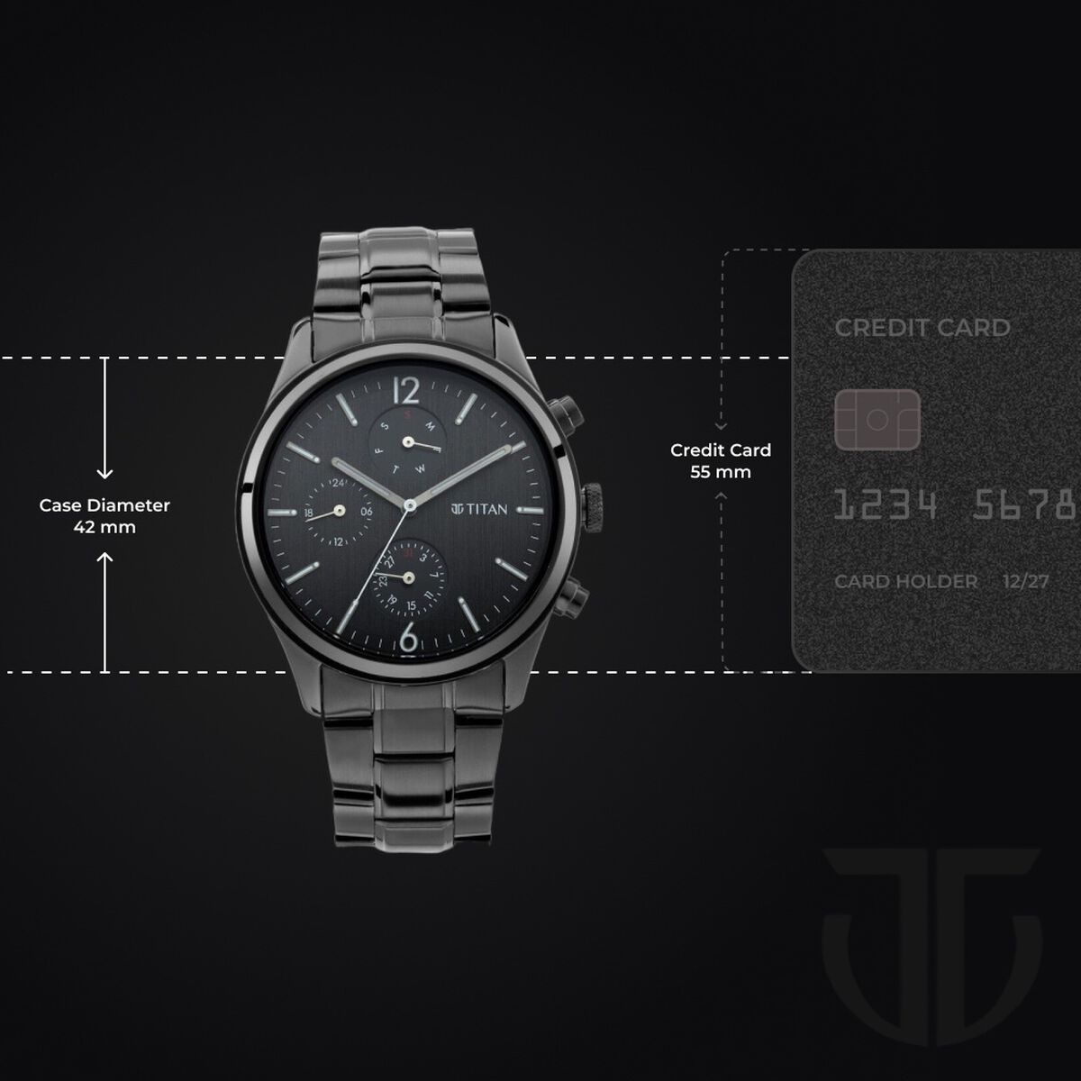 Titan Workwear Multifunction Black Dial Black Metal Strap Watch For Men 4