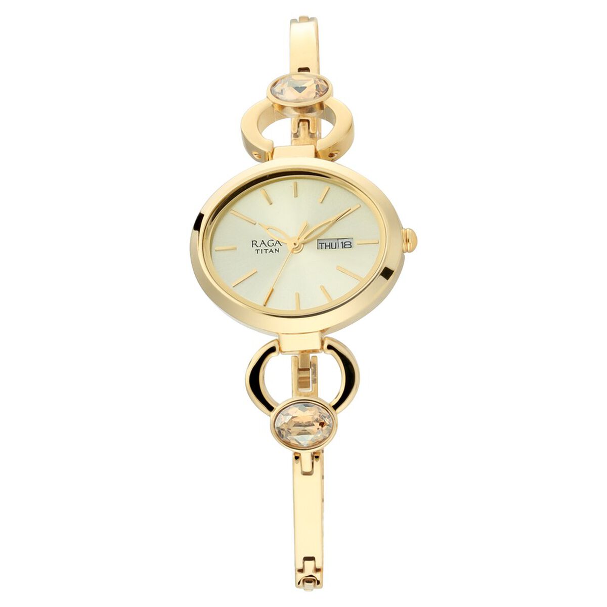 Titan Raga Viva Champagne Dial Analog with Day and Date Metal Strap watch for Women 1