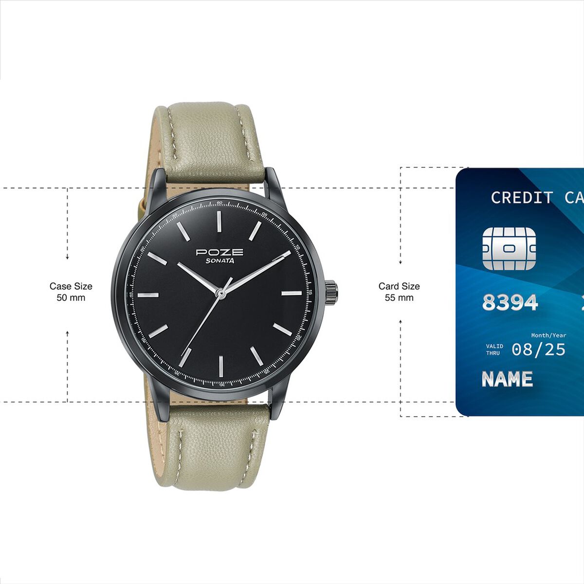 Poze By Sonata Quartz Analog Black Dial Beige Leather Strap Watch For Men 4