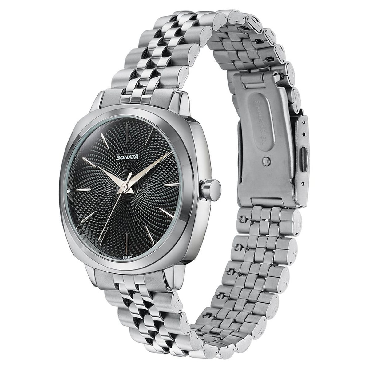 Sonata Vector Black Textured Dial Silver-Tone Bracelet Watch for Men 5