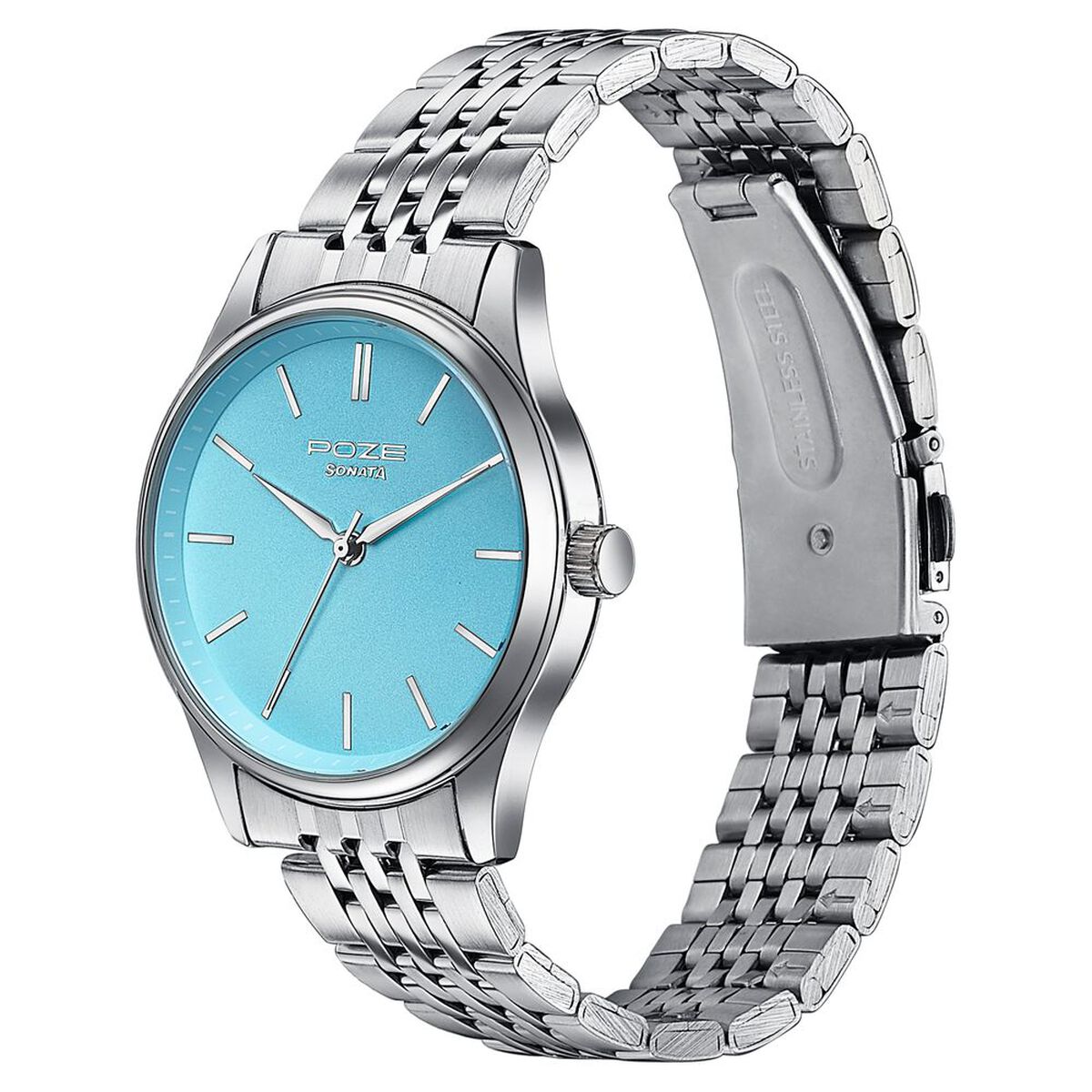 Sonata Poze Quartz Analog Blue Dial Silver Colour Stainless Steel Strap Watch For Men 5