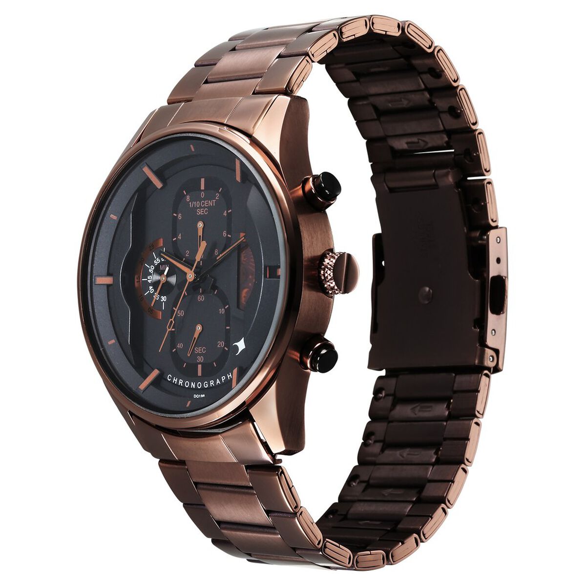 Fastrack Opulence Sun Moon Chronograph Black Dial Brown Metal Strap Analog Quartz Watch For Guys 4