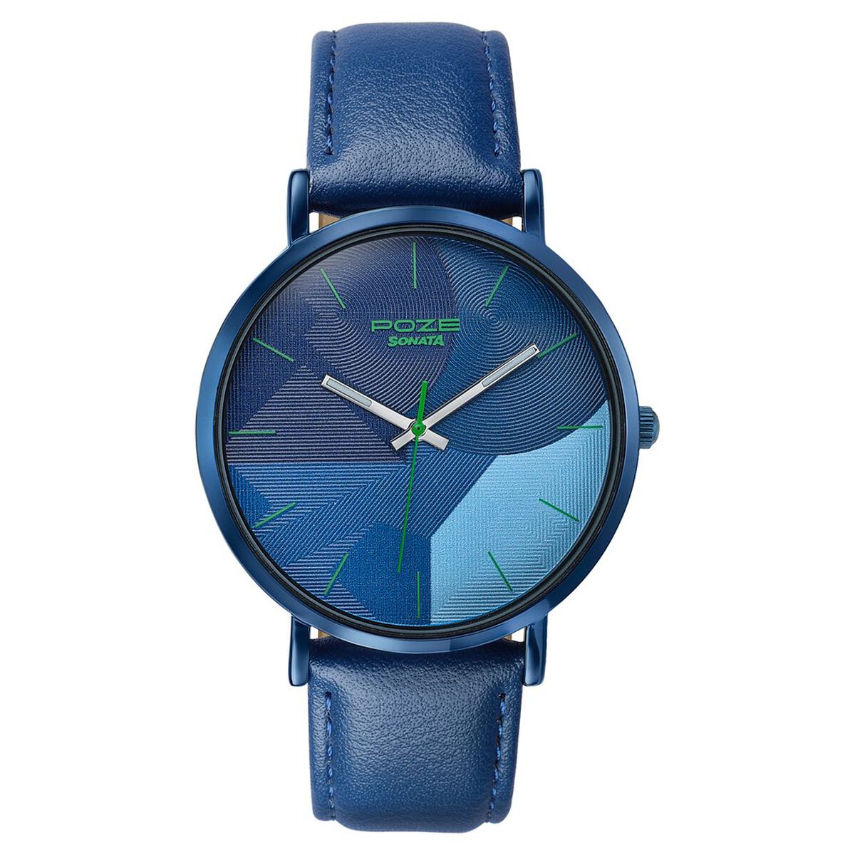 Poze By Sonata Quartz Analog Blue Dial Blue Leather Strap Watch For Men 2