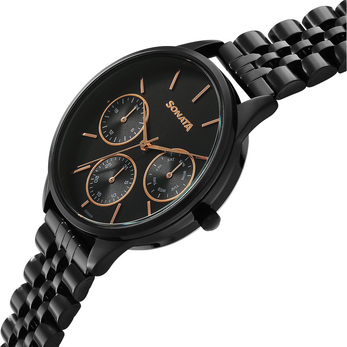 Sonata Eternia Quartz Multifunction Black Dial Metal Strap Watch For Women 3