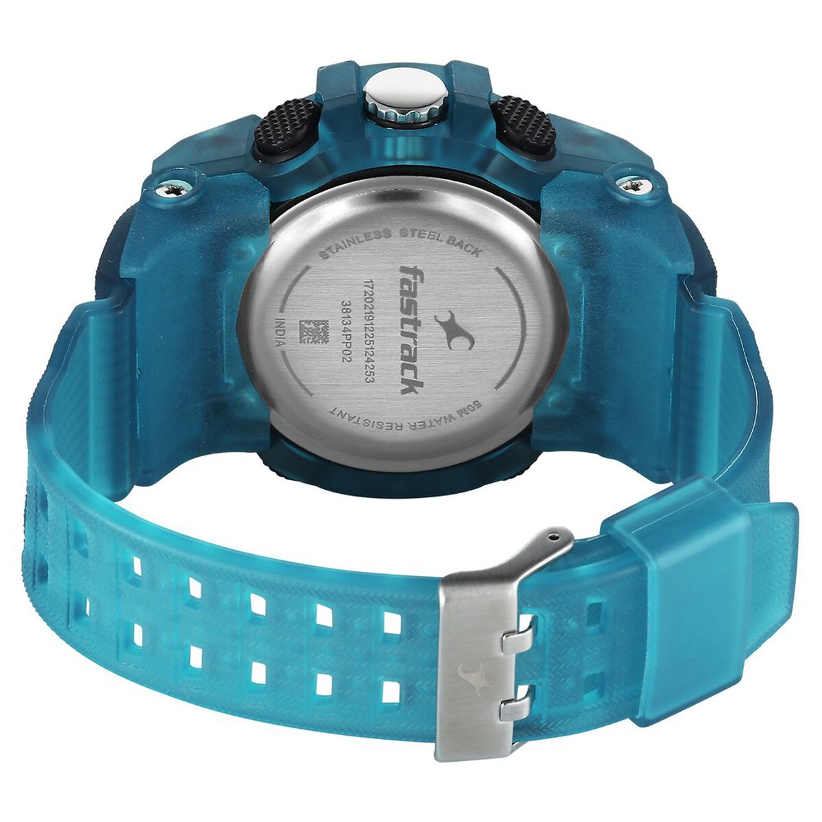 Fastrack StreetStyle Quartz Analog Digital Black Dial Translucent Blue Polyether Strap Watch For Guys 5