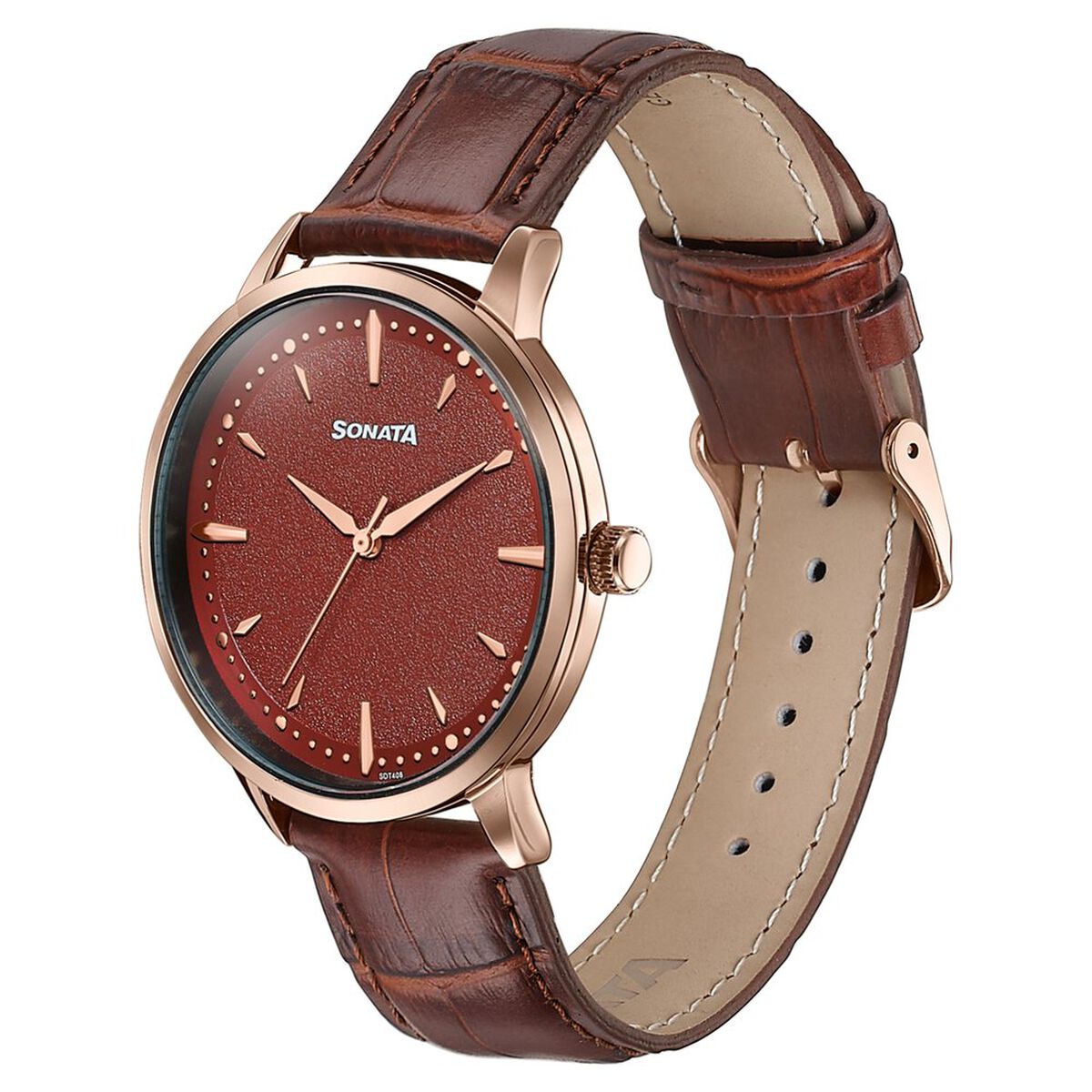Sonata Jashn Quartz Analog Red Dial Brown Leather Strap Watch For Men 3