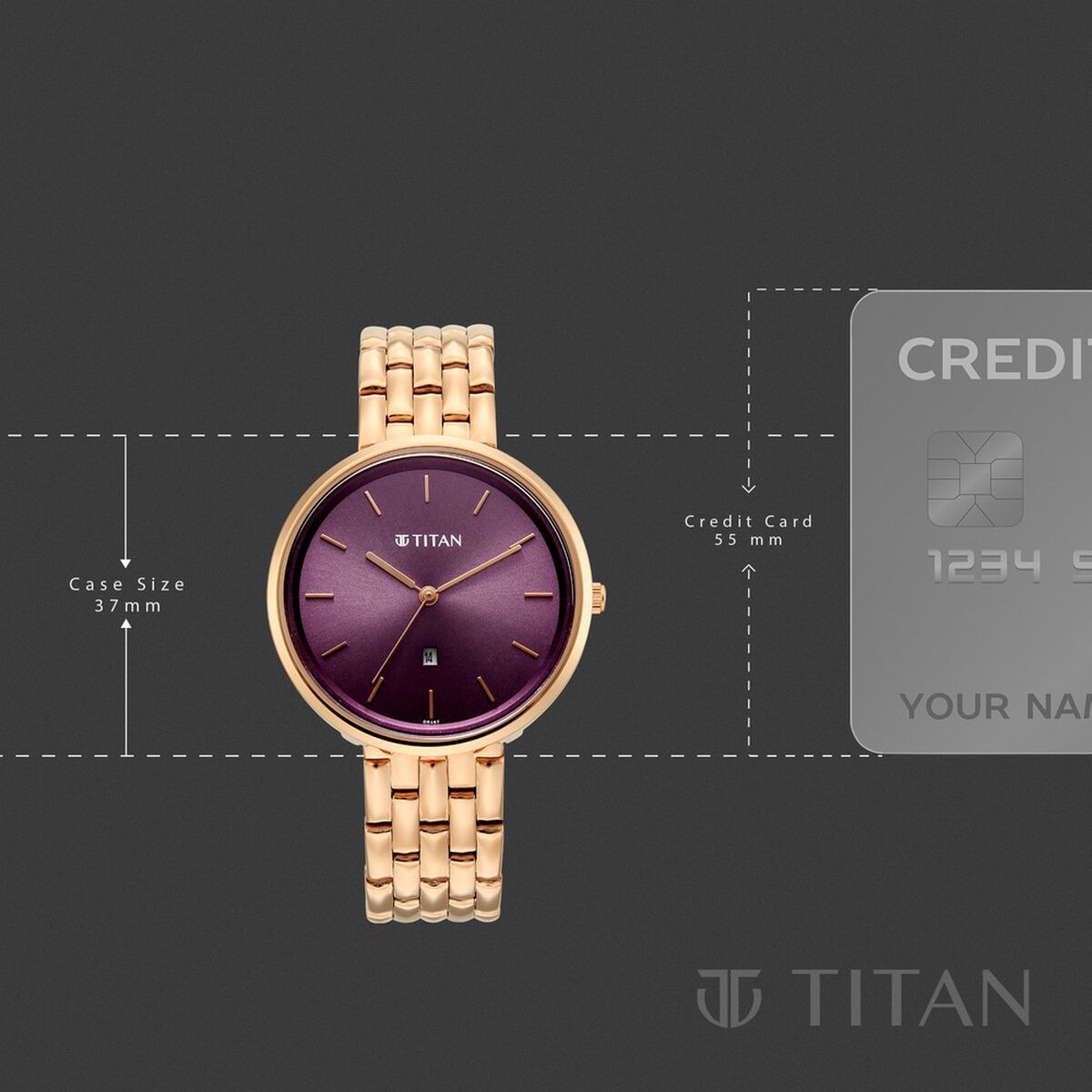 Titan Neo Quartz Analog Purple Dial Rose Gold Metal Strap Watch For Women 4