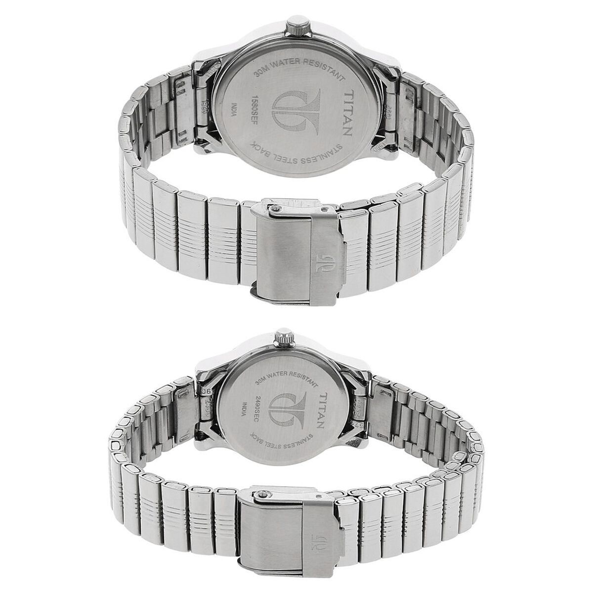 Titan Quartz Analog with Day and Date Silver Dial Stainless Steel Strap Watch for Couple 4