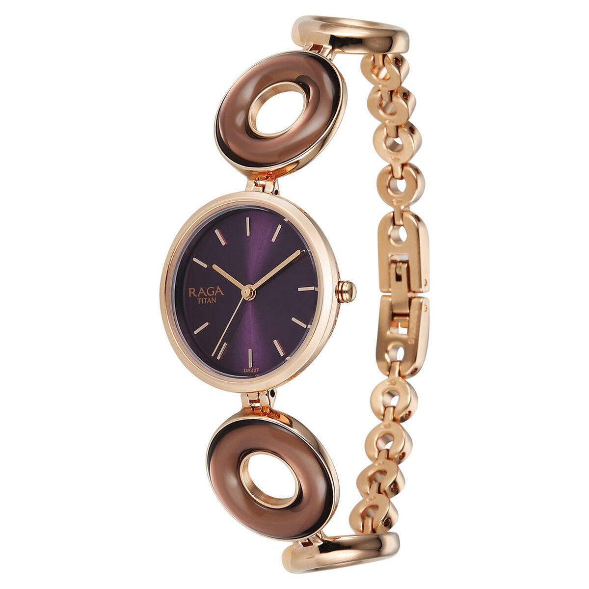Titan Raga Afterglow Quartz Analog Purple Dial Rose Gold Metal Strap Watch For Women 3