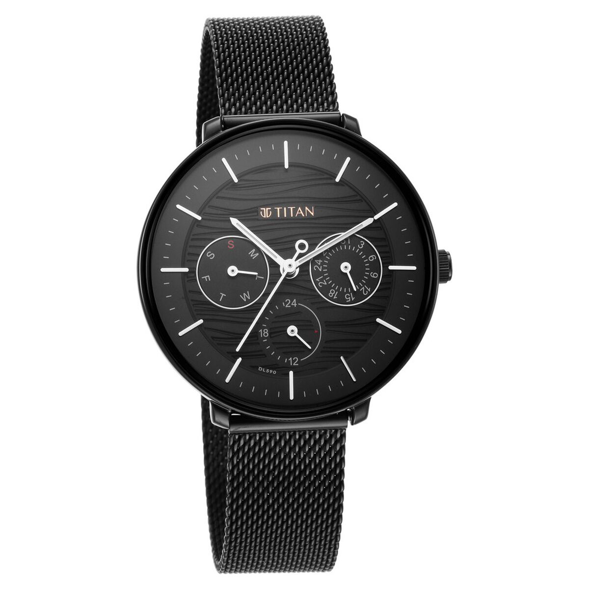 Titan Women's Svelte Black: Multi-Function Watch with Metal Strap 1