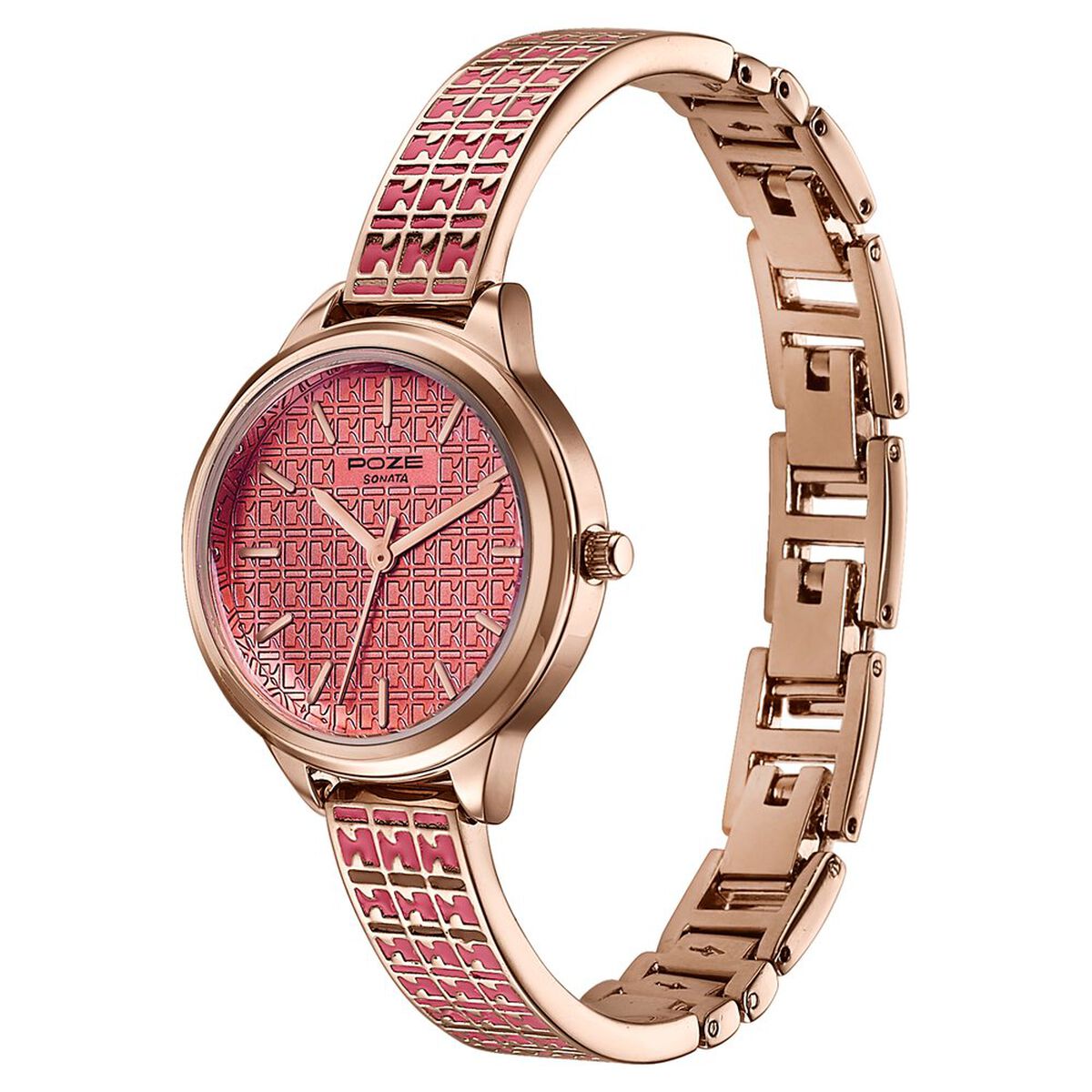 Poze By Sonata Quartz Analog Pink Dial Two Toned Metal Strap Watch For Women 5