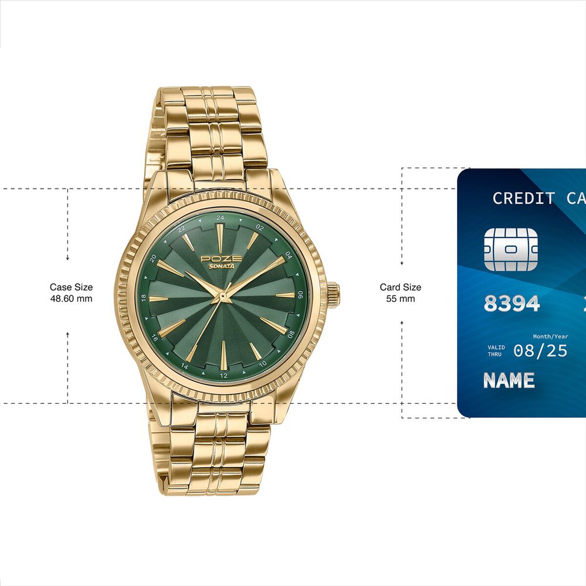 Poze By Sonata Quartz Analog Green Dial Gold Metal Strap Watch For Men 4