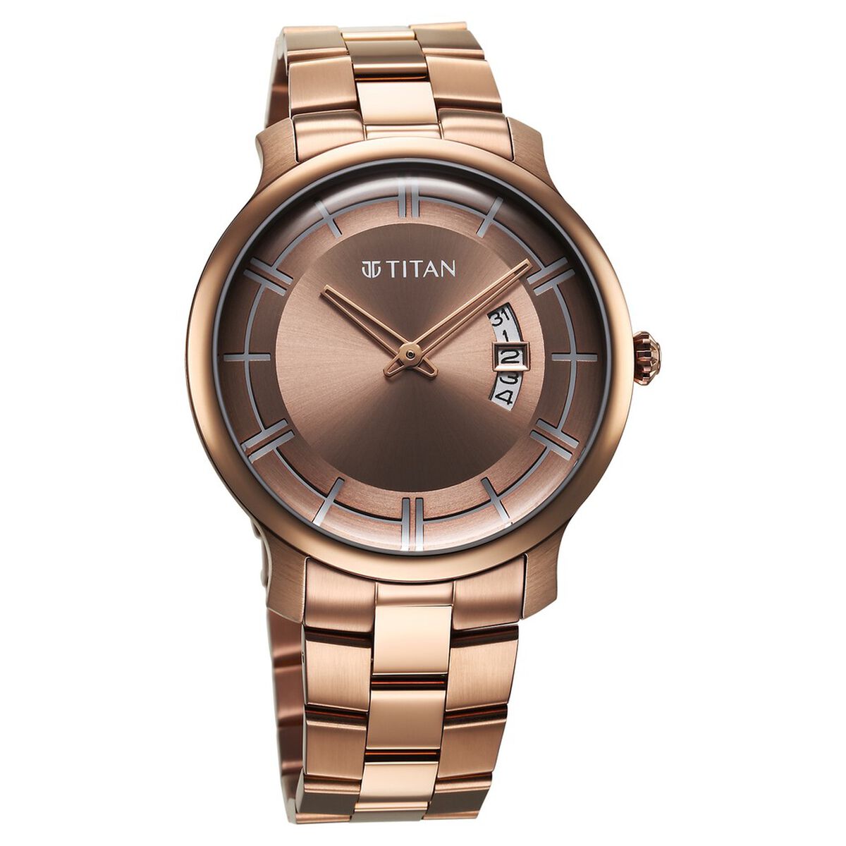 Titan Clasique Slim Quartz Analog with Date Coffee Brown Dial Stainless Steel Strap Watch For Men 2