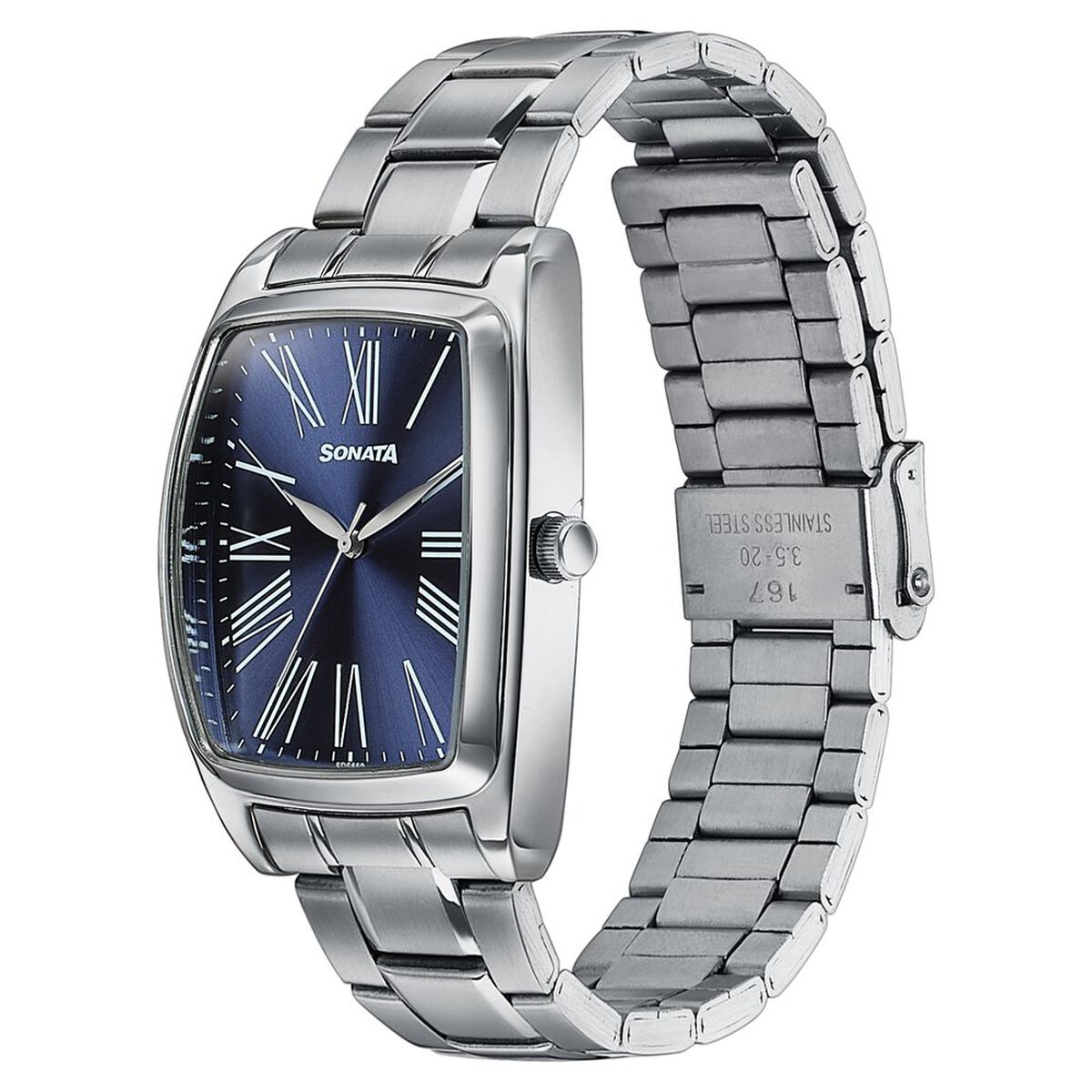 Sonata Ascent Blue Tonneau Watch with Metal Bracelet 3