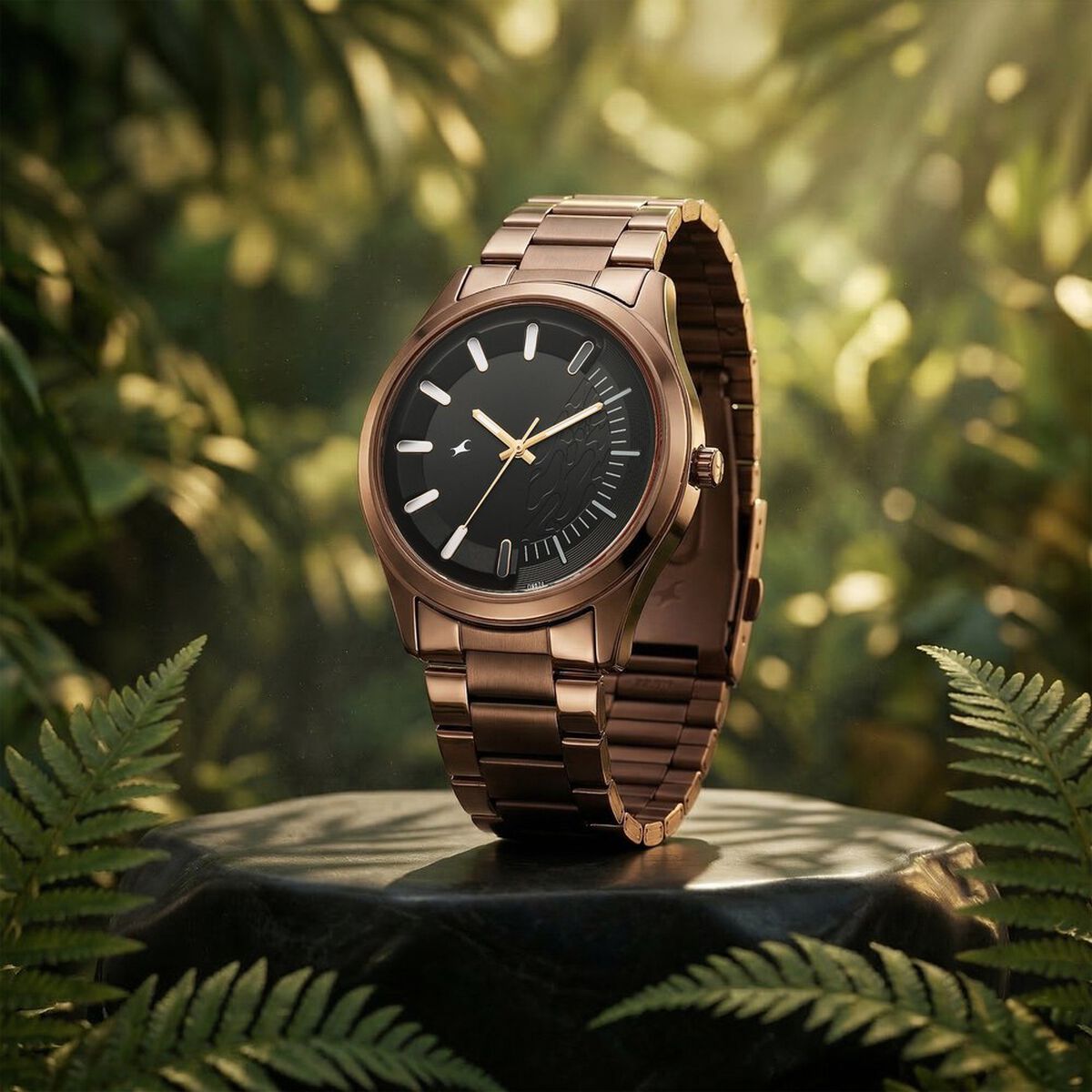 Fastrack Wild Quartz Analog Black Dial Brown Metal Strap Watch For Guys 2