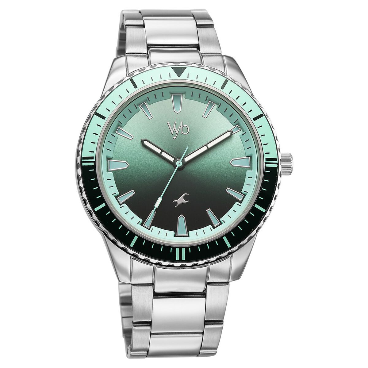Vyb Hustler By Fastrack Quartz Analog Green Dial Silver Metal Strap Watch For Guys 2