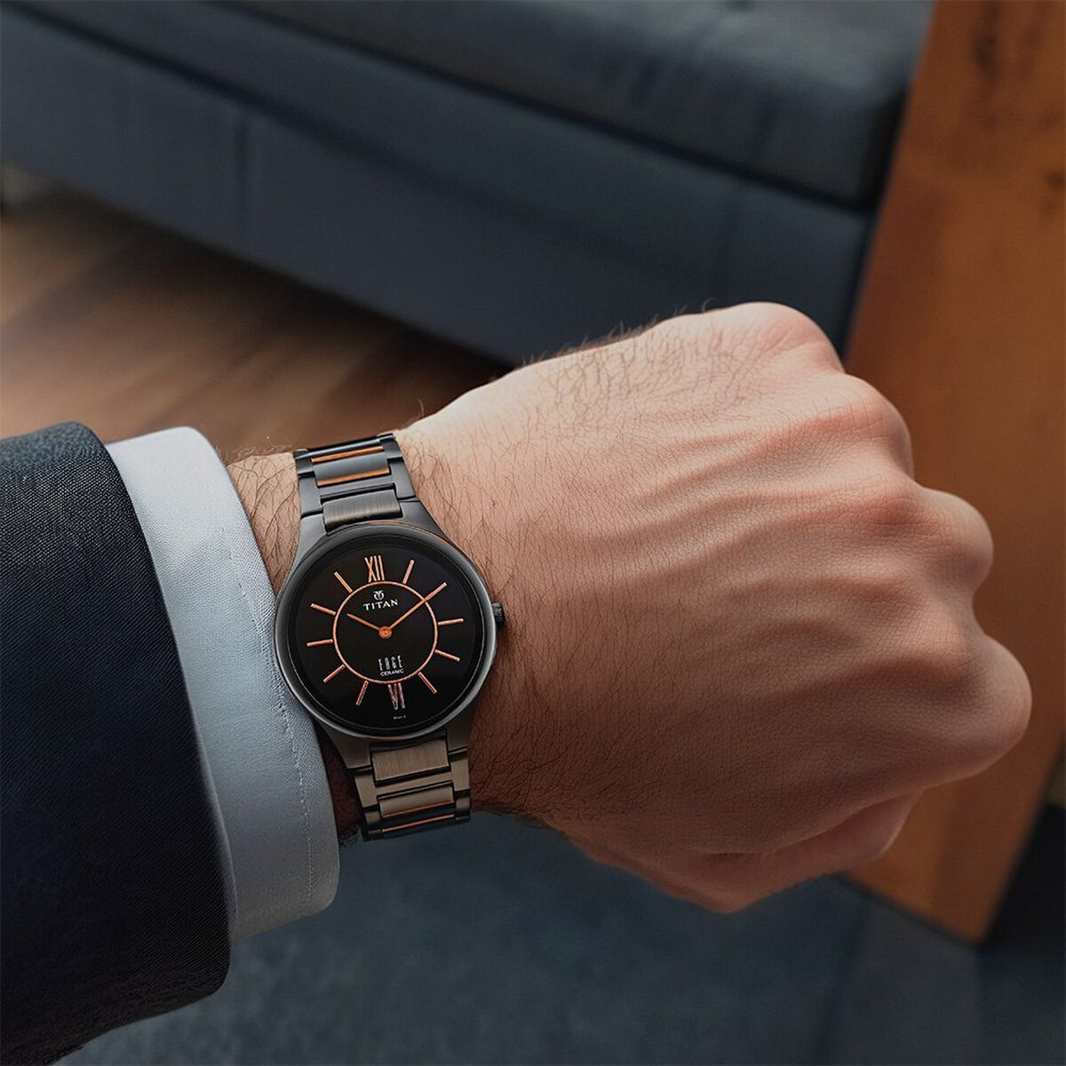 Titan Edge Ceramic Quartz in Rich Black Dial Watch for Men 4