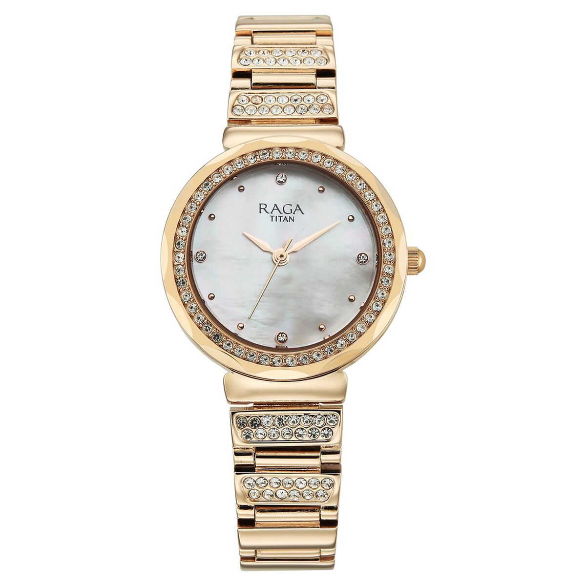 Titan Raga Spotlight Quartz Analog Mother of Pearl Dial Rose Gold Metal Strap Watch For Women 1