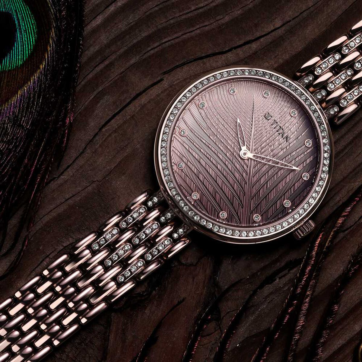 Titan Purple Animalia Quartz Analog Brown Dial Brown Stainless Steel Strap Watch For Women 1
