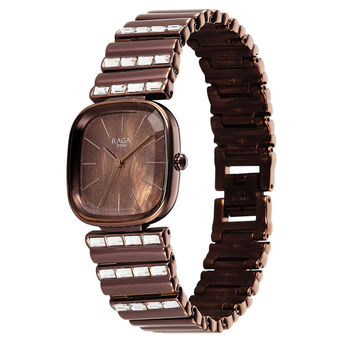 Titan Raga Glimmers Quartz Analog Brown Mother Of Pearl Dial Brown Metal Strap Watch For Women 3