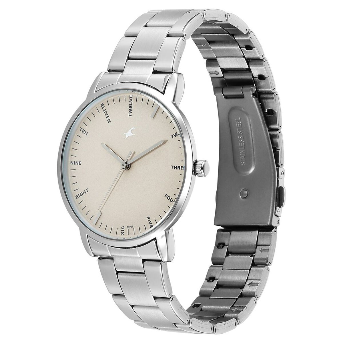 Fastrack Stunners X Quartz Analog Beige Dial Stainless Steel Strap Watch For Guys 3