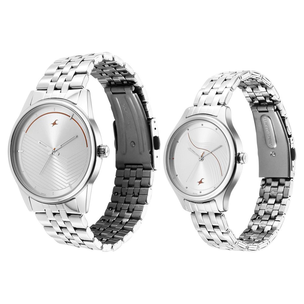 Fastrack Mixmatched Quartz Analog Silver Dial Silver Stainless Steel Strap Watch for Couple 3