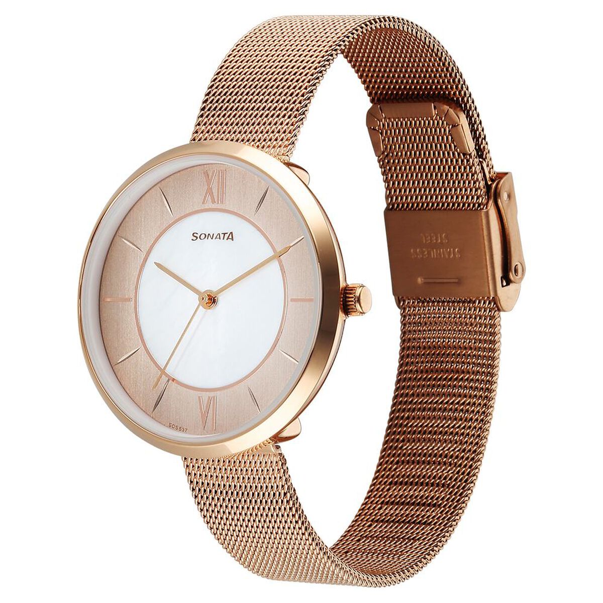 Sonata Modern Edit Quartz Analog Rose Gold Mother Of Pearl Dial Stainless Steel Strap Watch For Women 2