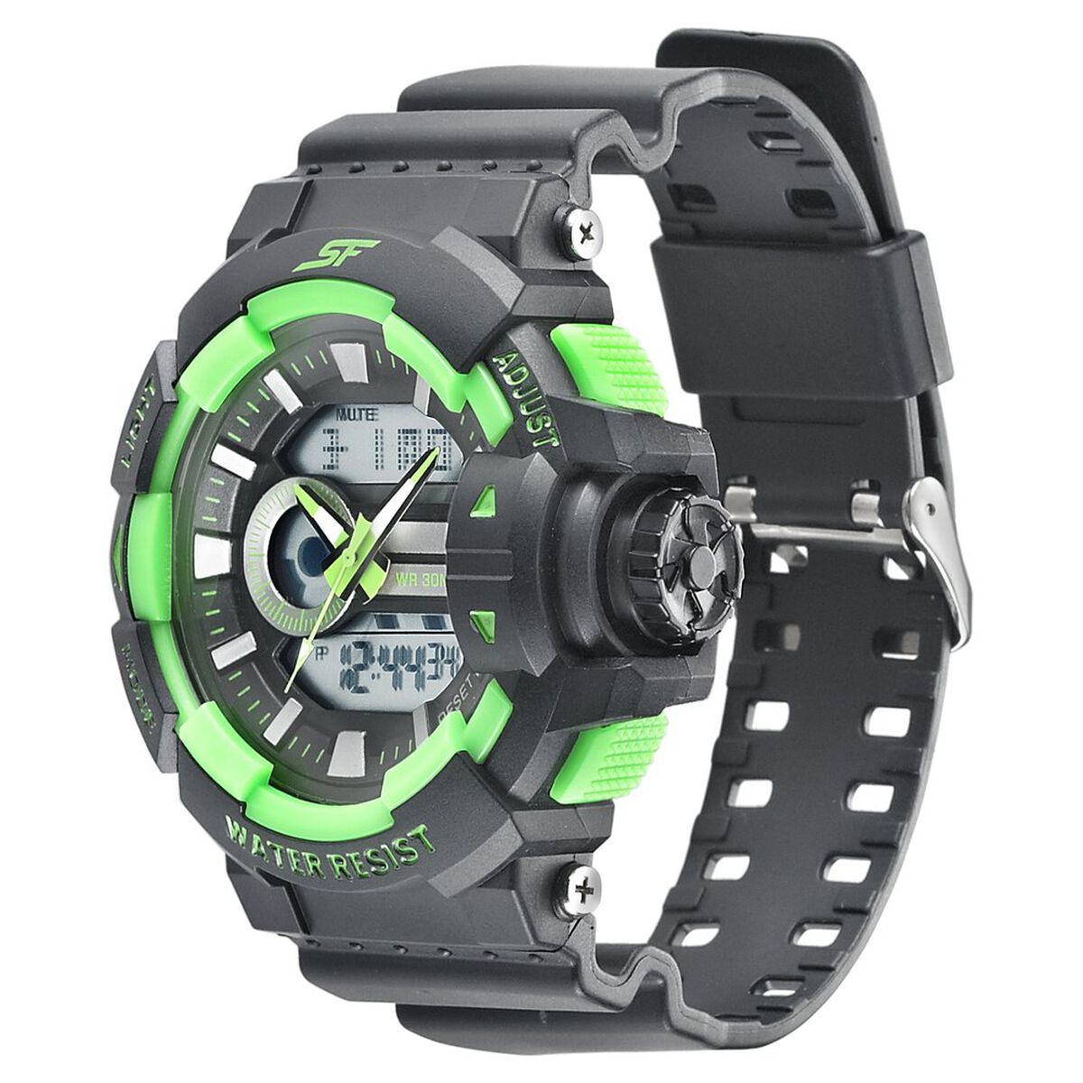 SF Quartz Analog Digital Black Dial PU Strap Watch for Men 2