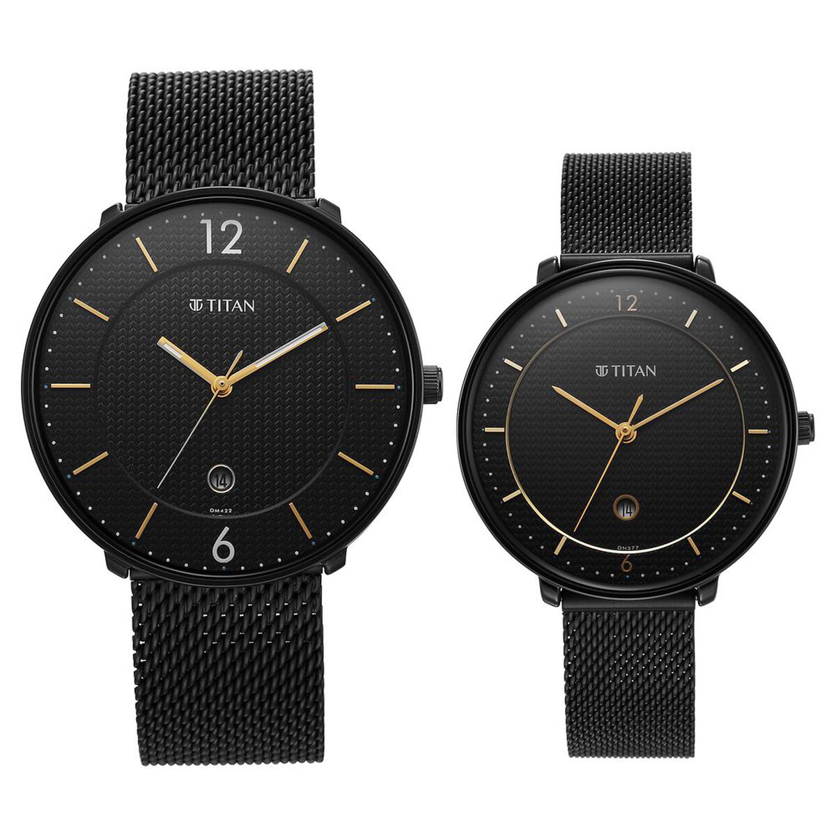 Titan Bandhan Black Dial Analog with Date Stainless Steel Strap watch for Couple 2