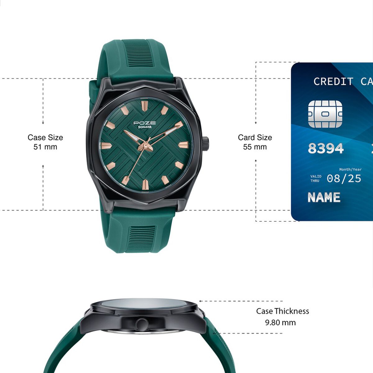 Poze By Sonata Quartz Analog Green Dial Green Silicone Strap Watch For Men 4