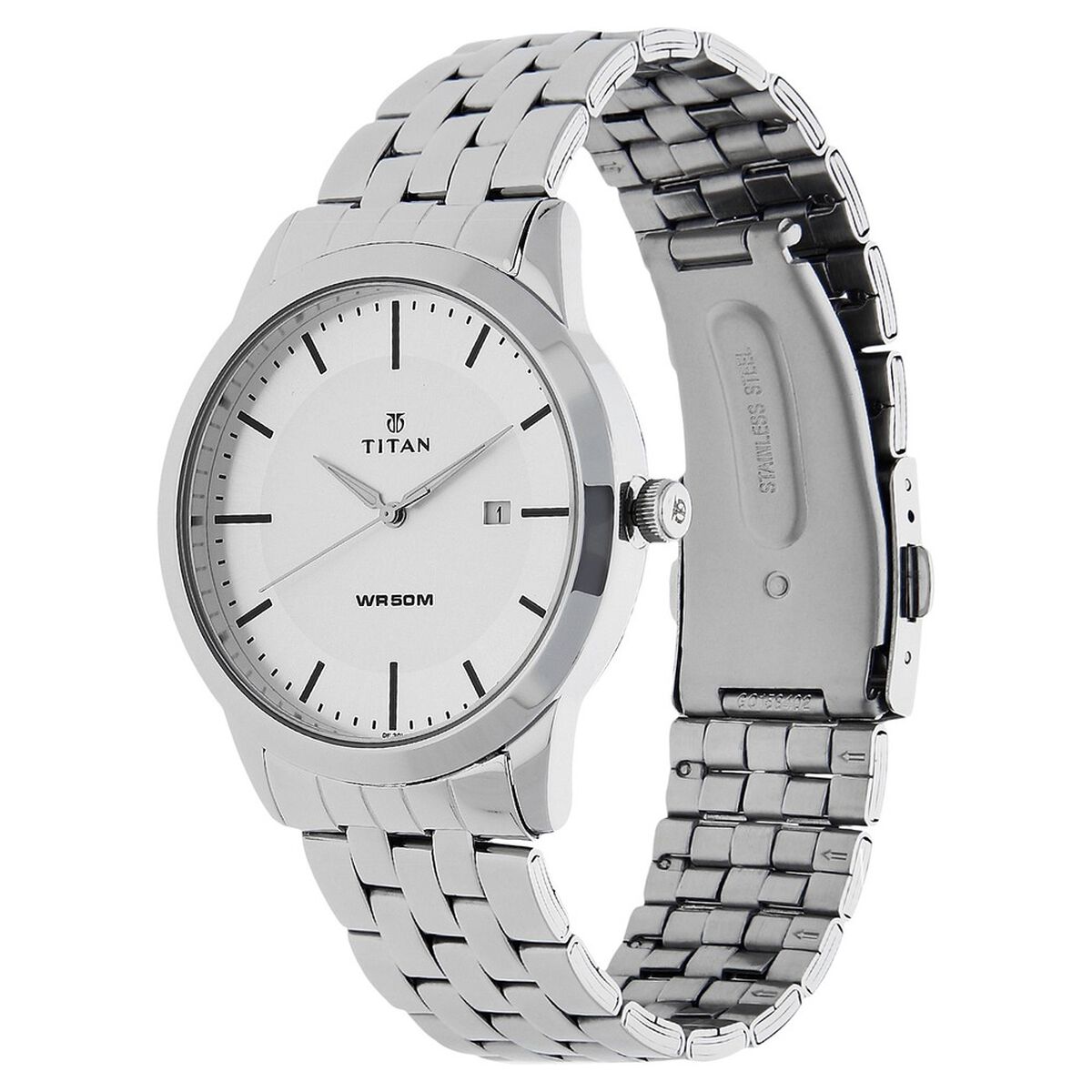 Titan Quartz Analog with Date White Dial Stainless Steel Strap Watch for Men 2