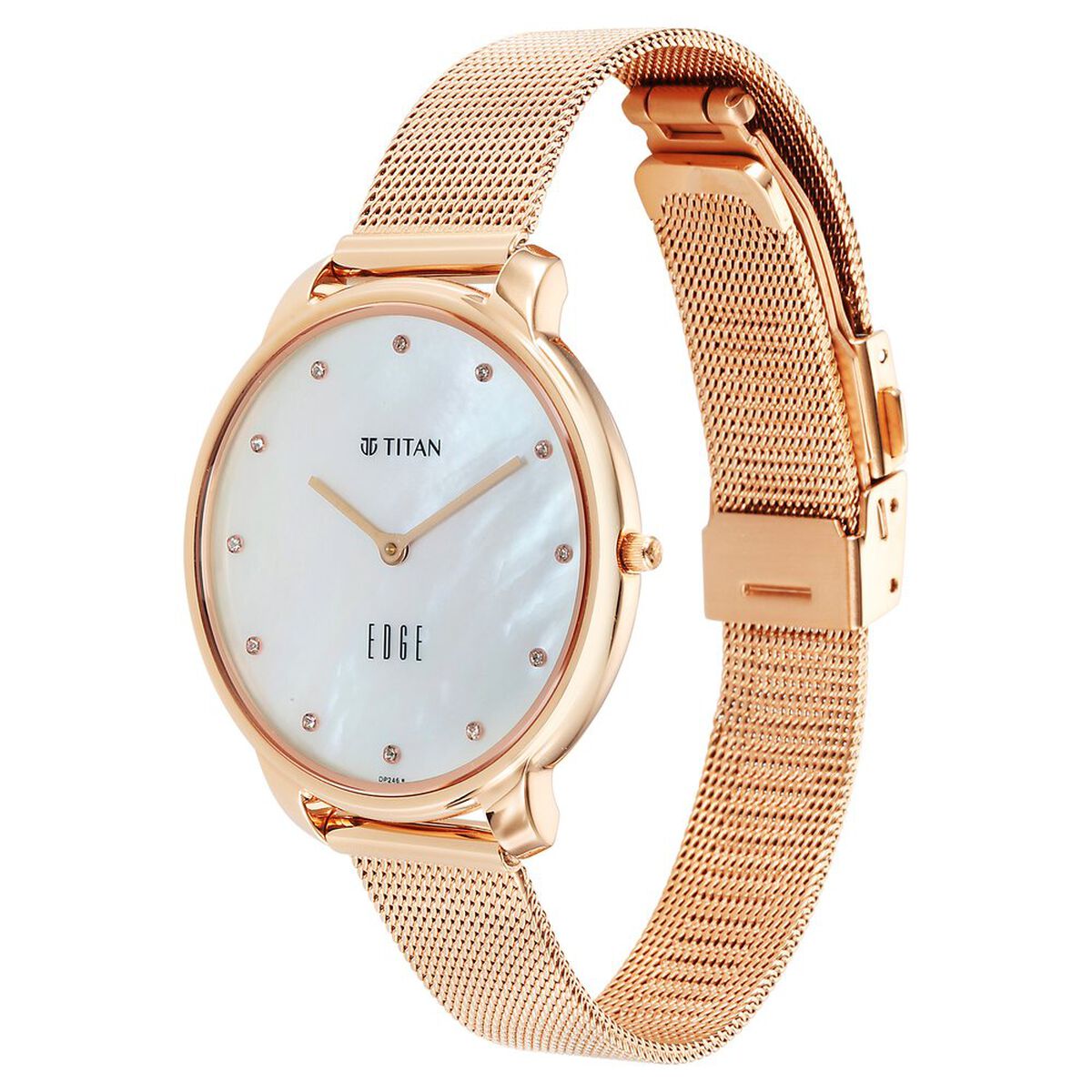 Titan Edge Metal Ladies Allure Quartz Analog Mother Of Pearl Round Dial Rose Gold Stainless Steel Strap Watch For Women 4