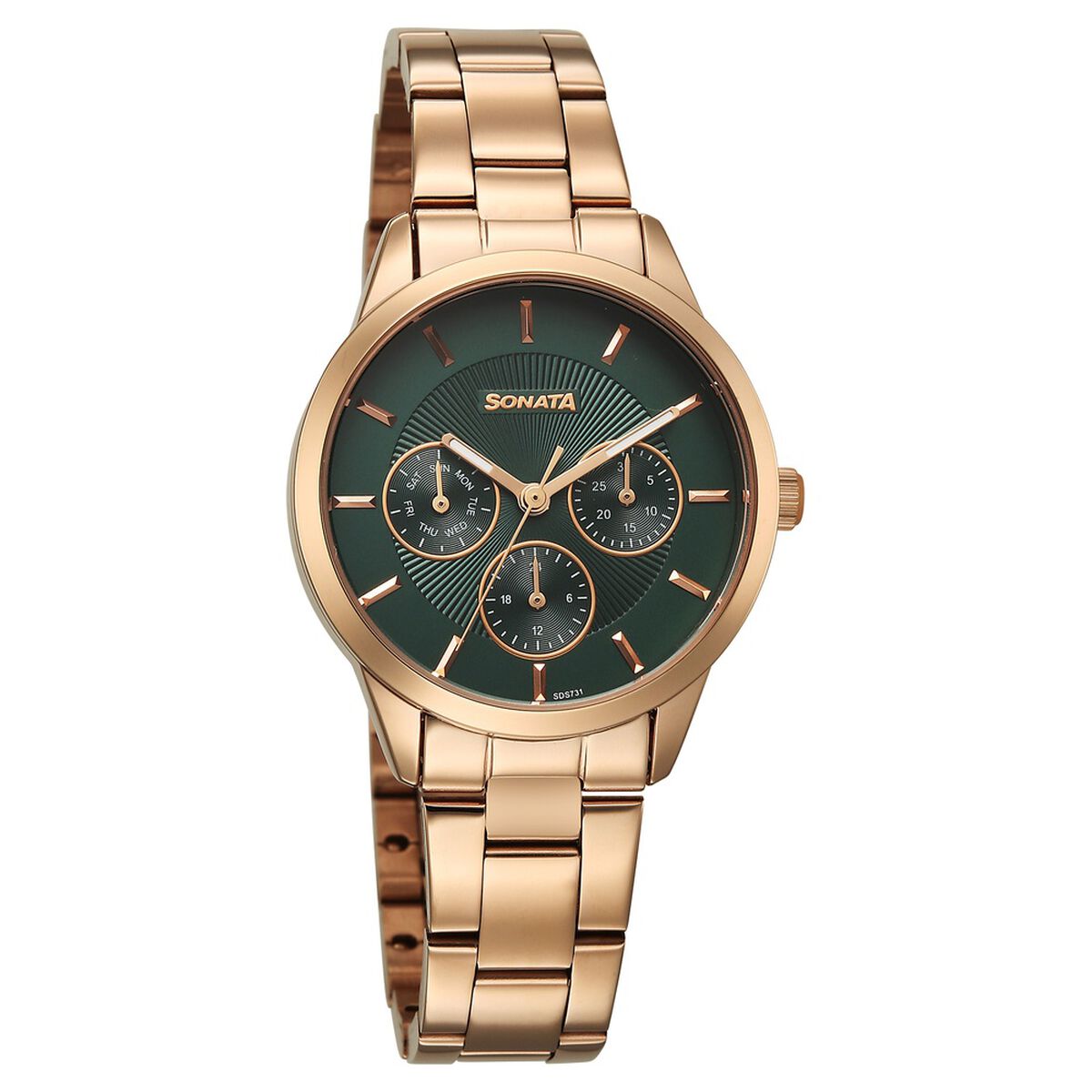 Sonata Festive Quartz Multifunction Green Dial Metal Strap Watch For Women 1