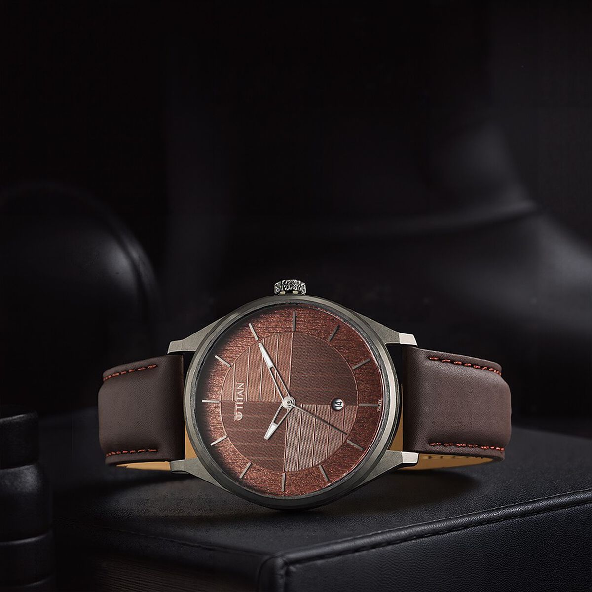 Titan Neo Economy Quartz Analog with Date Brown Dial Brown Leather Strap Watch For Men 1