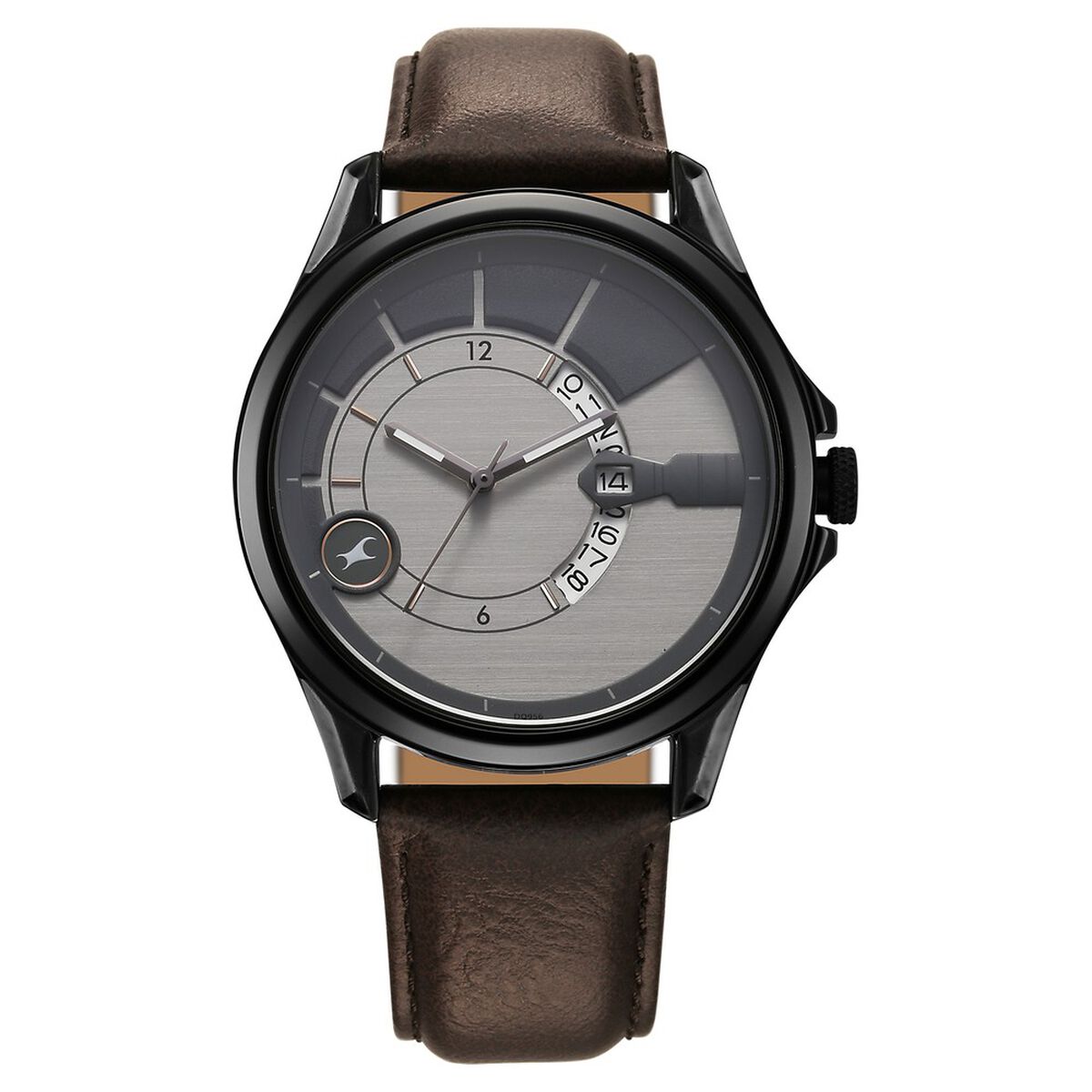 Fastrack Groove Quartz Analog with Date Two Toned Dial Brown Leather Strap Watch For Guys 2