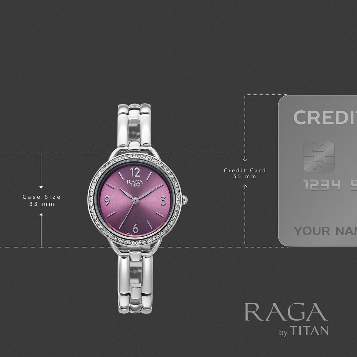 Titan Raga DEC Blaze Quartz Analog Purple Dial Silver Metal Strap Watch For Women 4