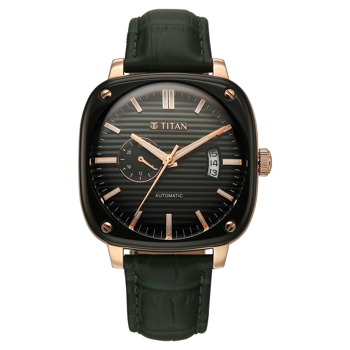 Titan Vintage Concealed Automatic Analog with Green Dial Green Leather Strap Watch for Men 1