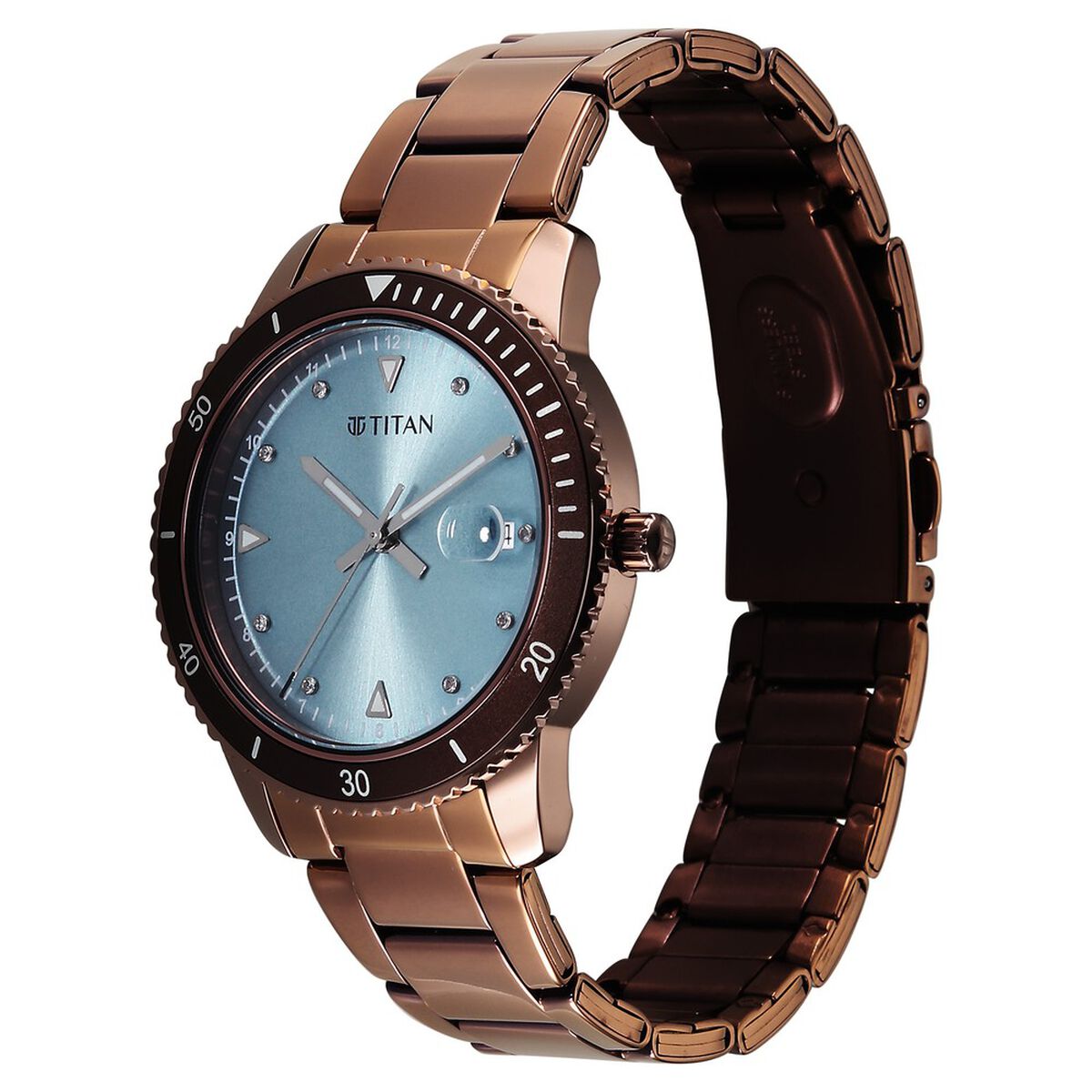 Titan Purple Sports Fashion Quartz Analog with Date Green Dial Rose Gold Stainless Steel Strap Watch For Women 3