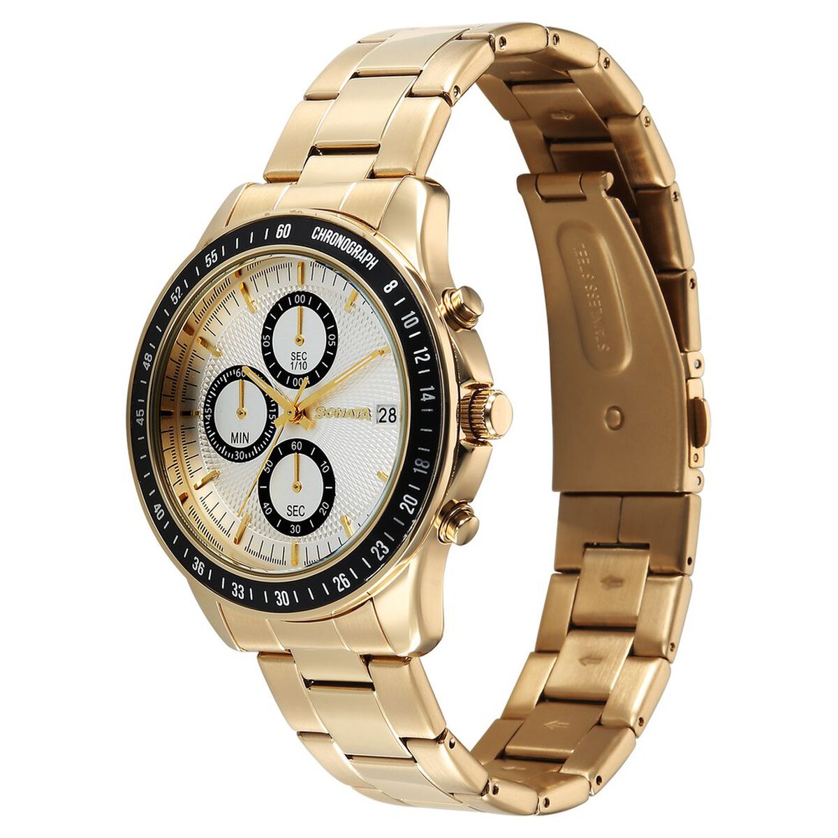 Sonata Chronos Quartz Analog with Date Silver Dial Golden Colour Stainless Steel Strap Watch For Men 3