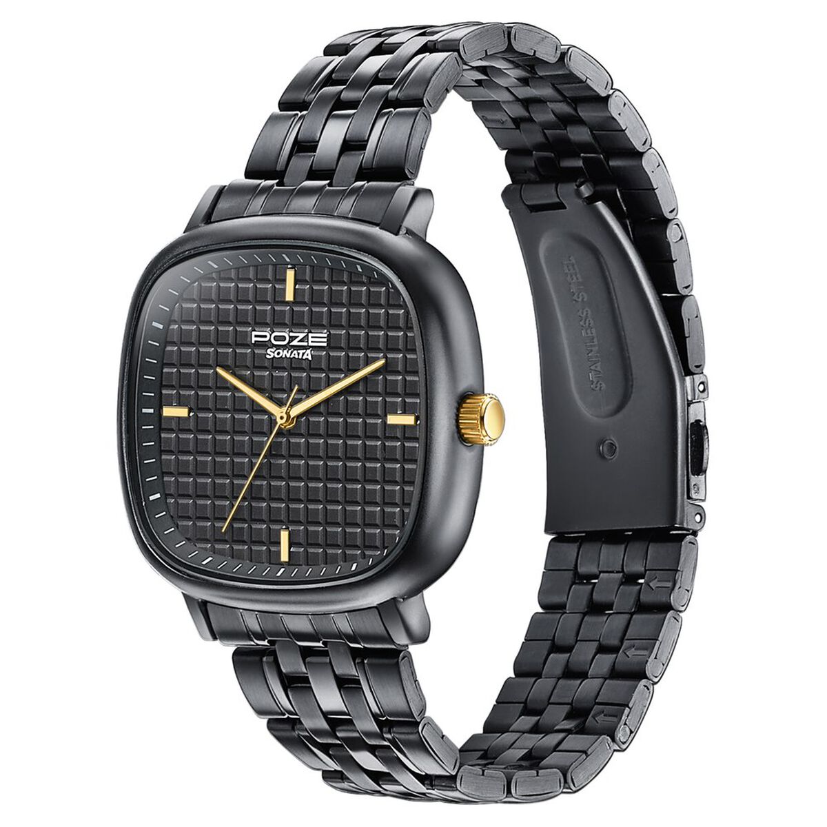 Sonata Poze Quartz Analog Black Dial Black Colour Stainless Steel Strap Watch For Men 5