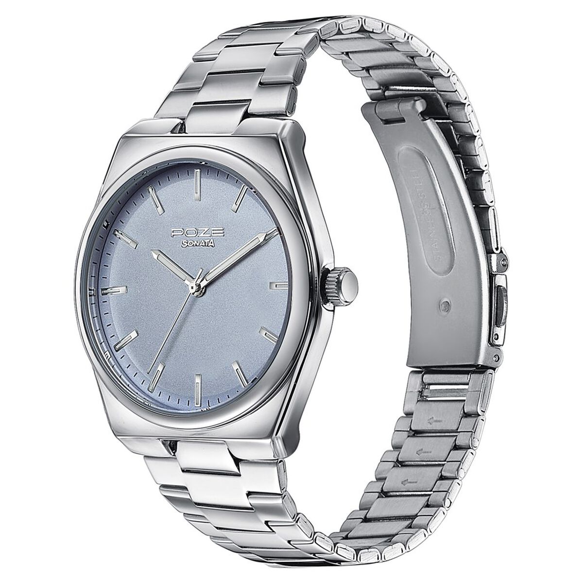 Sonata Poze Quartz Analog Blue Dial Silver Metal Strap Watch For Men 5