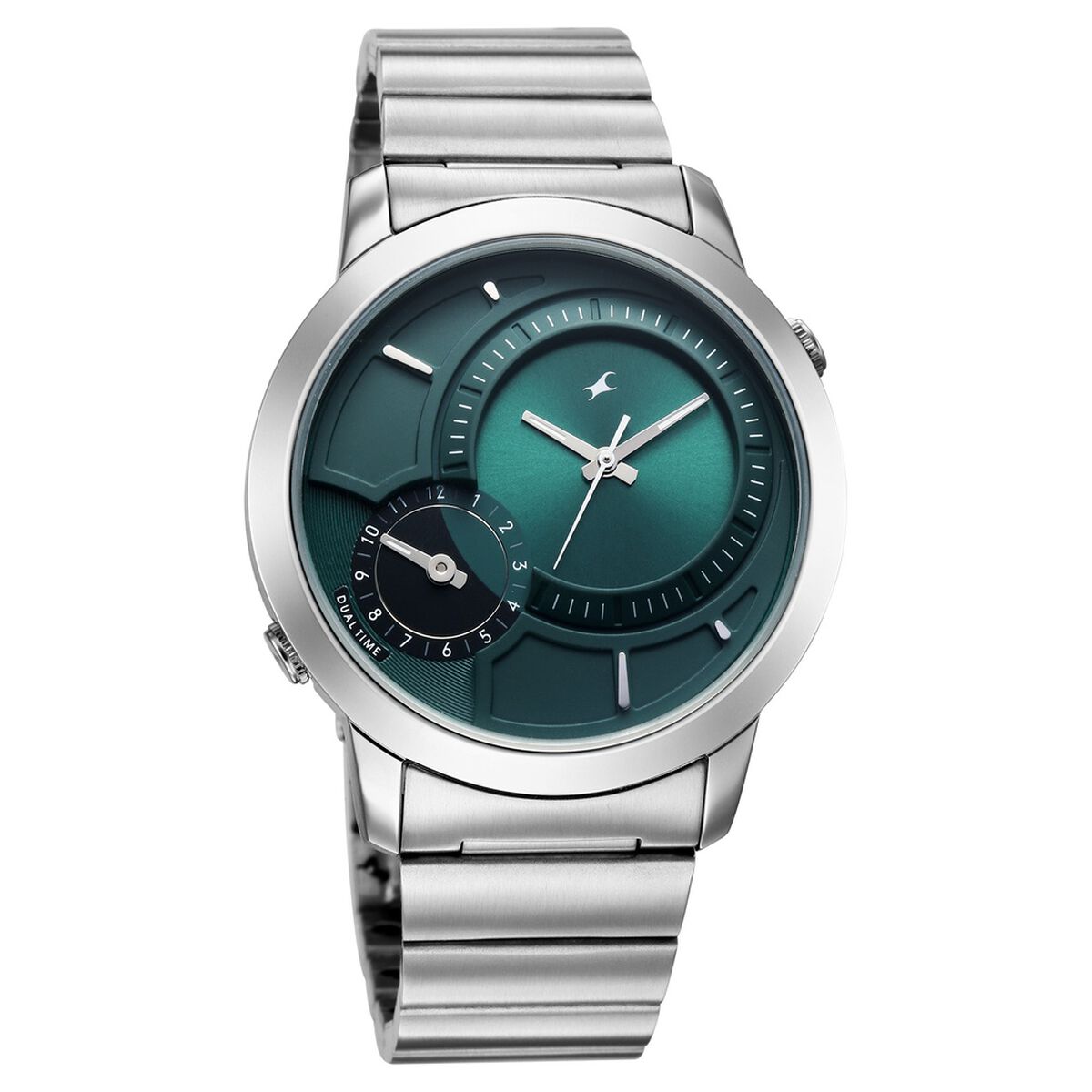 Fastrack Pulse IV Dual Time Watch for Men with Teal Green Sunray Dial & Silver Metal Strap 2