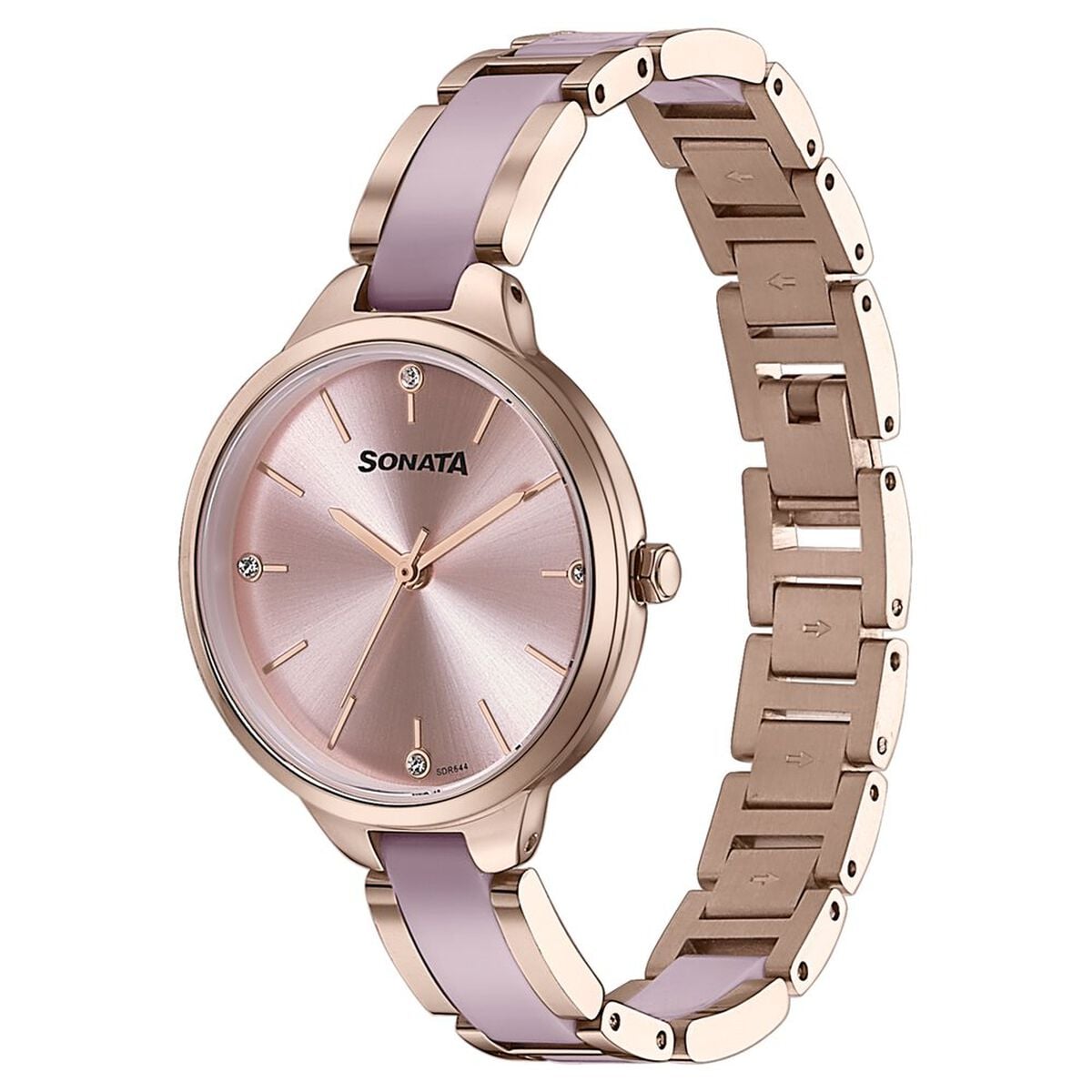 Sonata Wedding Edit Quartz Analog Pink Dial Stainless Steel With Acetate Strap Watch For Women 4